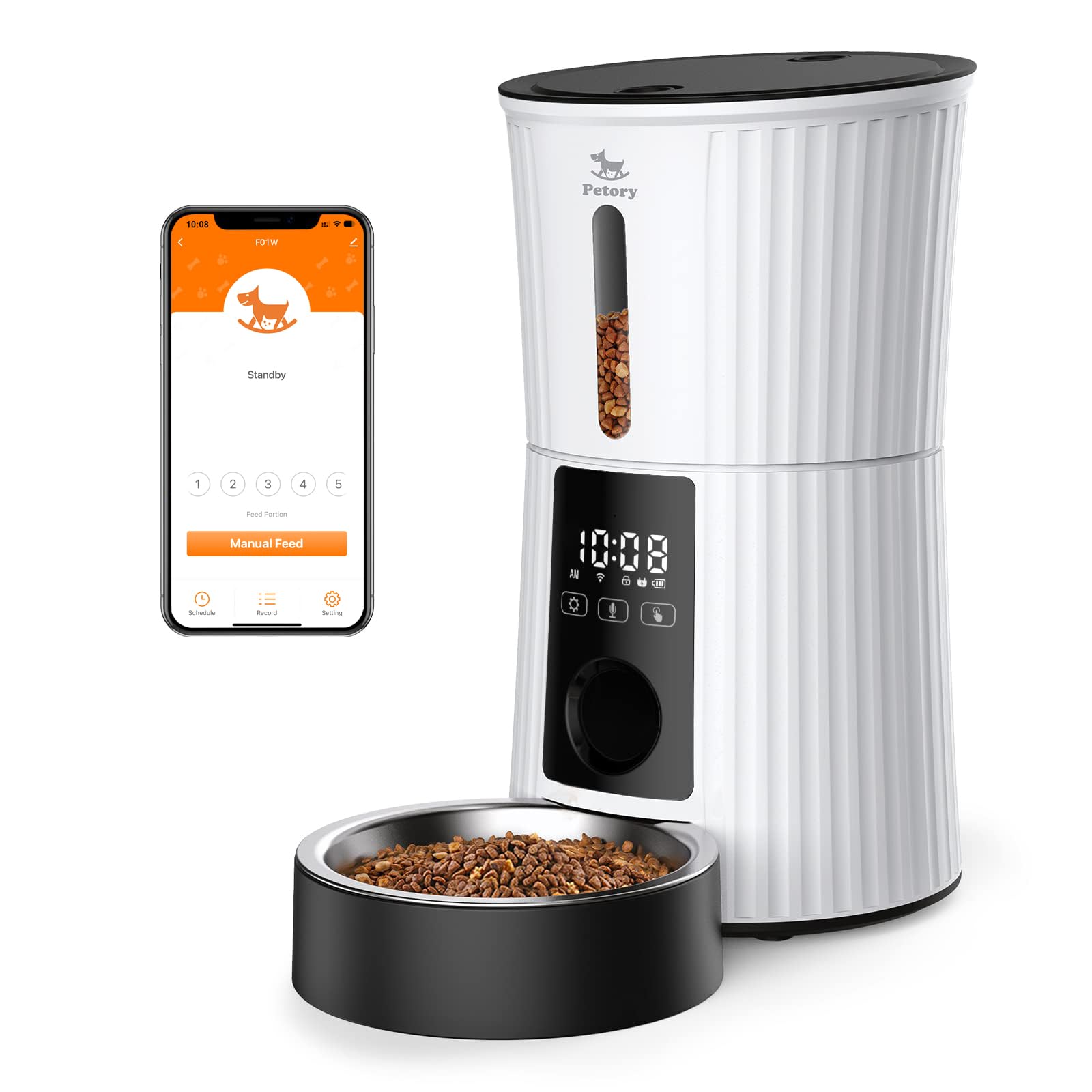 Petory automatic feeder front view for easy remote meal management