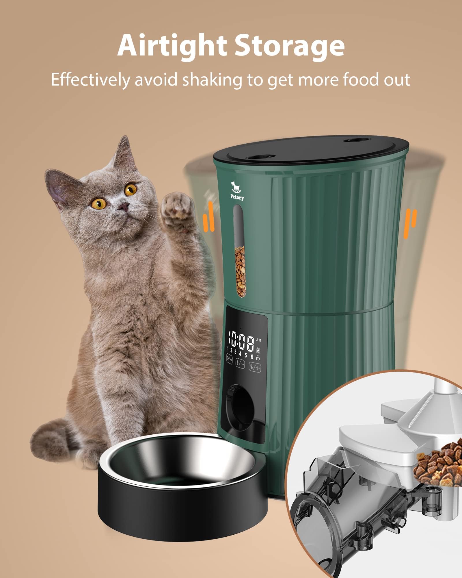 Petory Timed Feeder 4L capacity feeds cats and small dogs.