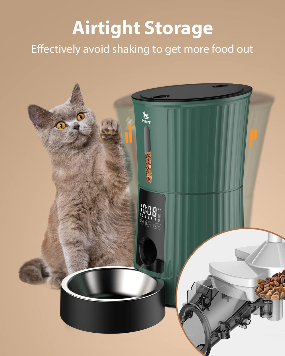Petory Timed Feeder 4L capacity feeds cats and small dogs.