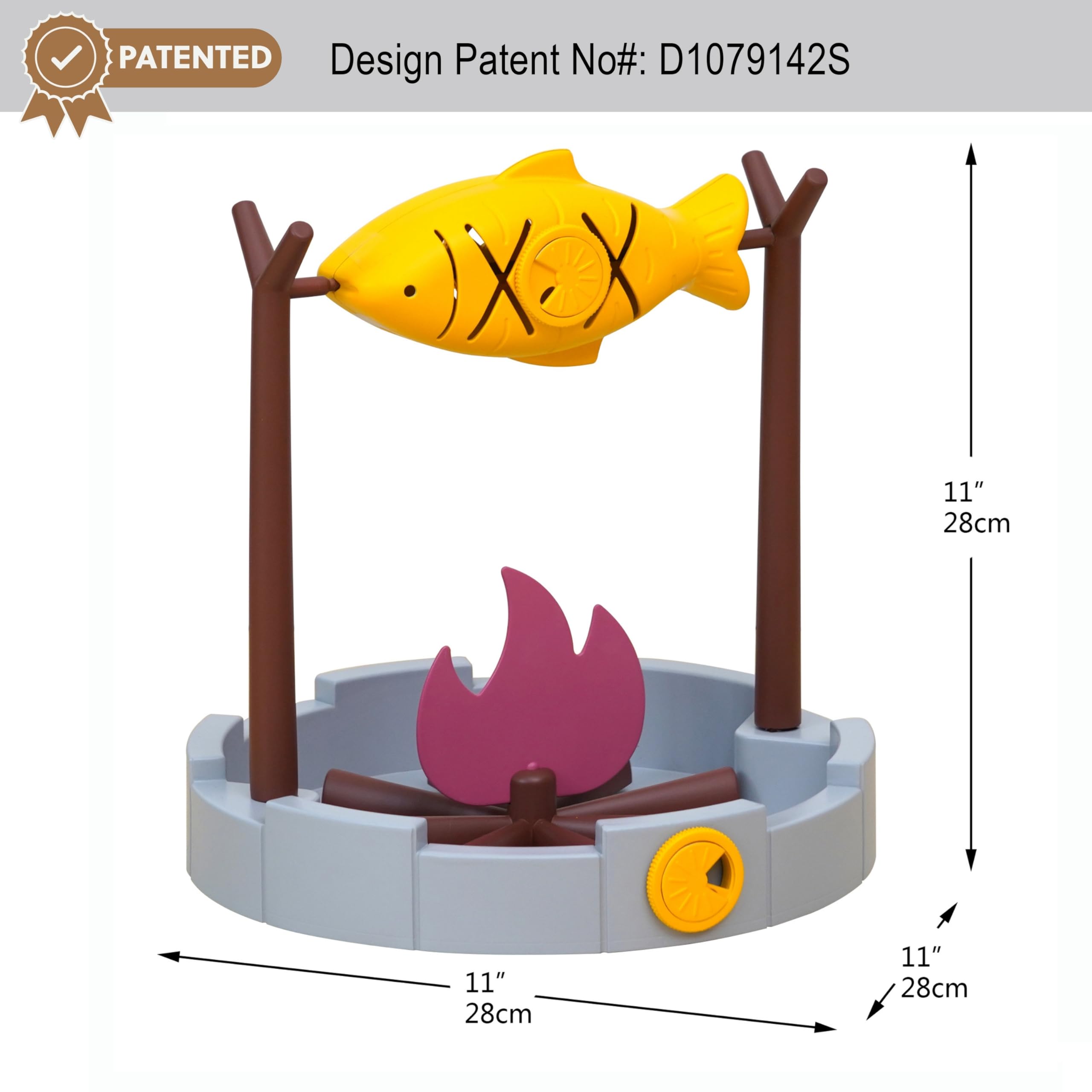 PetPals Grilled Fish cat toy adjustable hole supports different snack sizes during play.