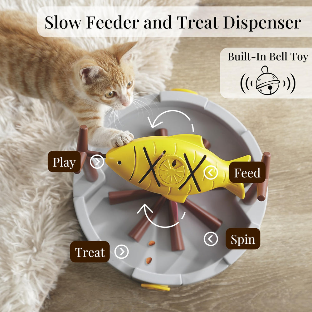 PetPals Grilled Fish cat toy refillable fish rewards cat during playful feeding sessions.
