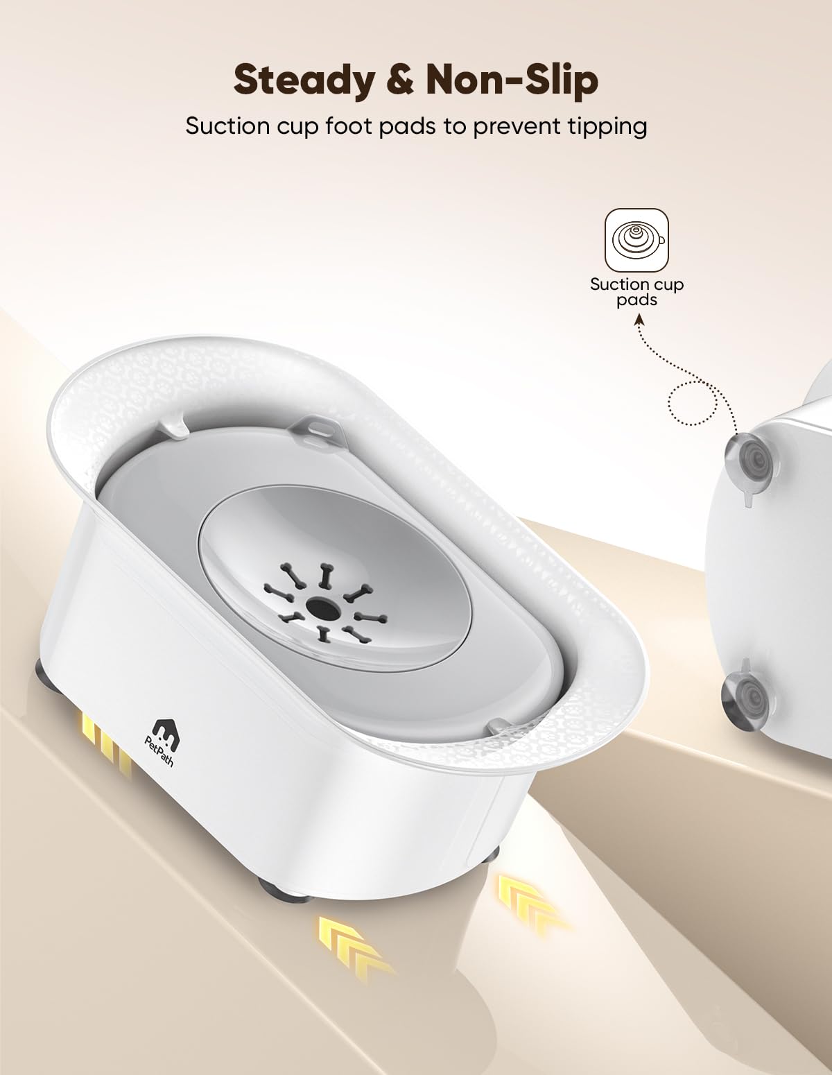 PETPATH center floating plate adjusts drinking speed for each dog.