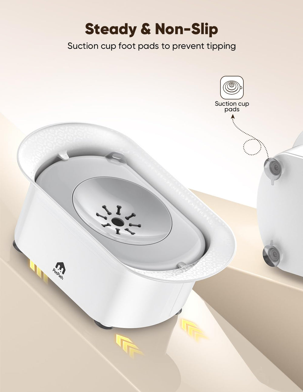 PETPATH center floating plate adjusts drinking speed for each dog.