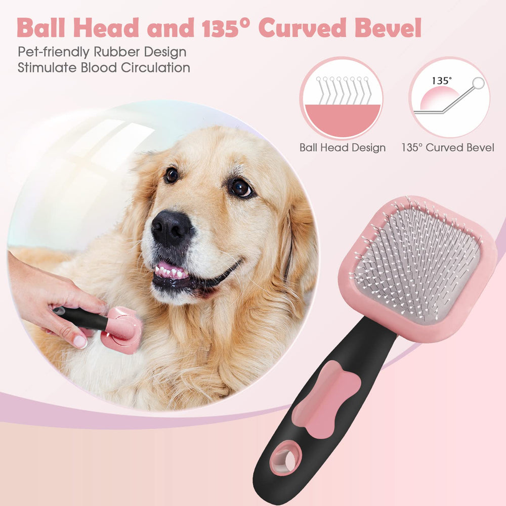 PETPAWJOY Slicker Brush Pink Handle—gentle grooming with a comfortable grip.
