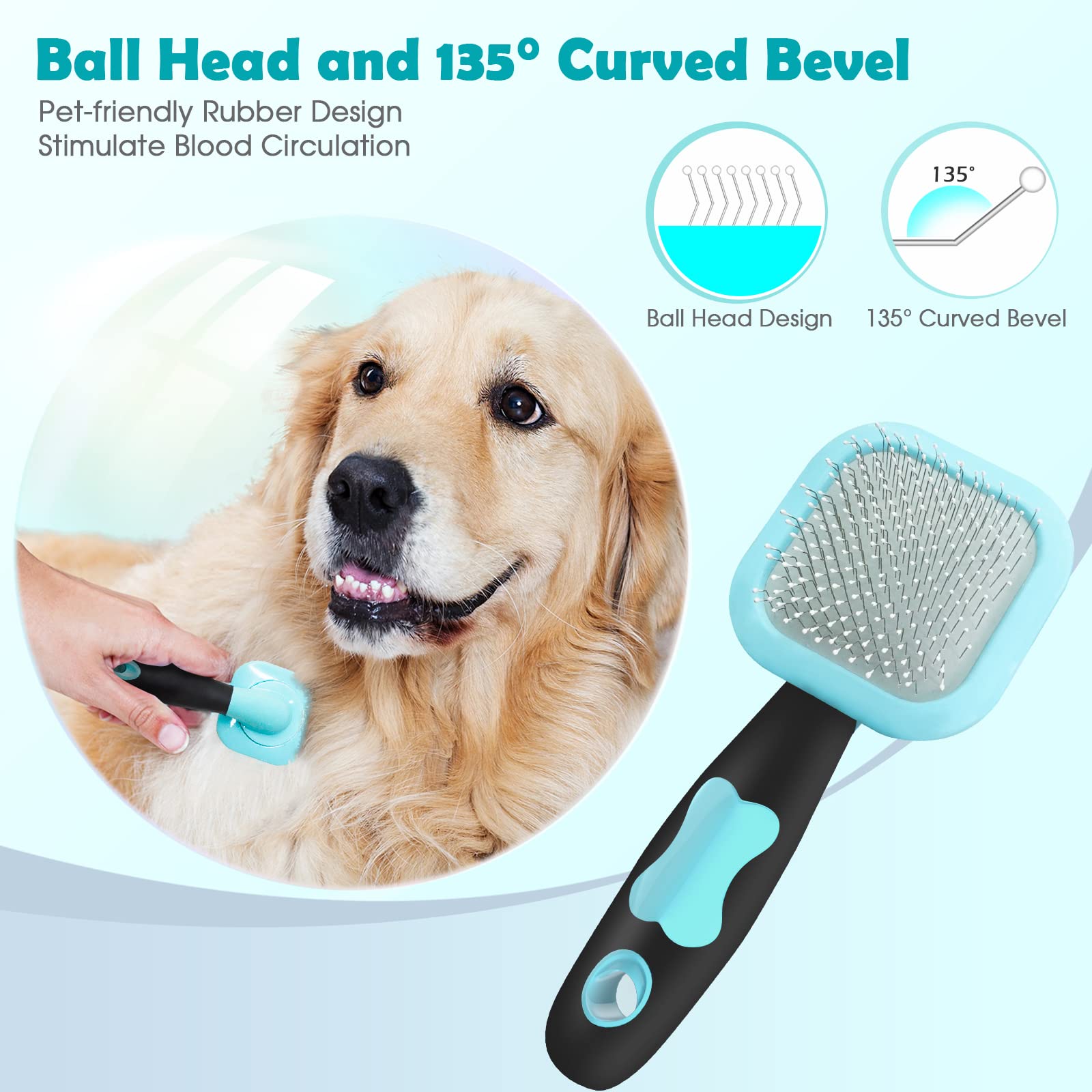 PETPAWJOY Slicker Brush rotatable pins enable versatile grooming and massaging