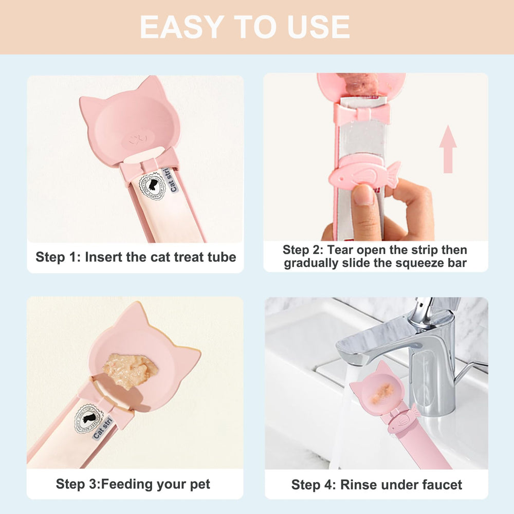 PETPAWLOVELY cat treat spoon pink tube-compatible design for treats