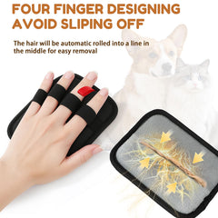 PETPAWLOVELY glove in action removing fur from fabric with electrostatic grip