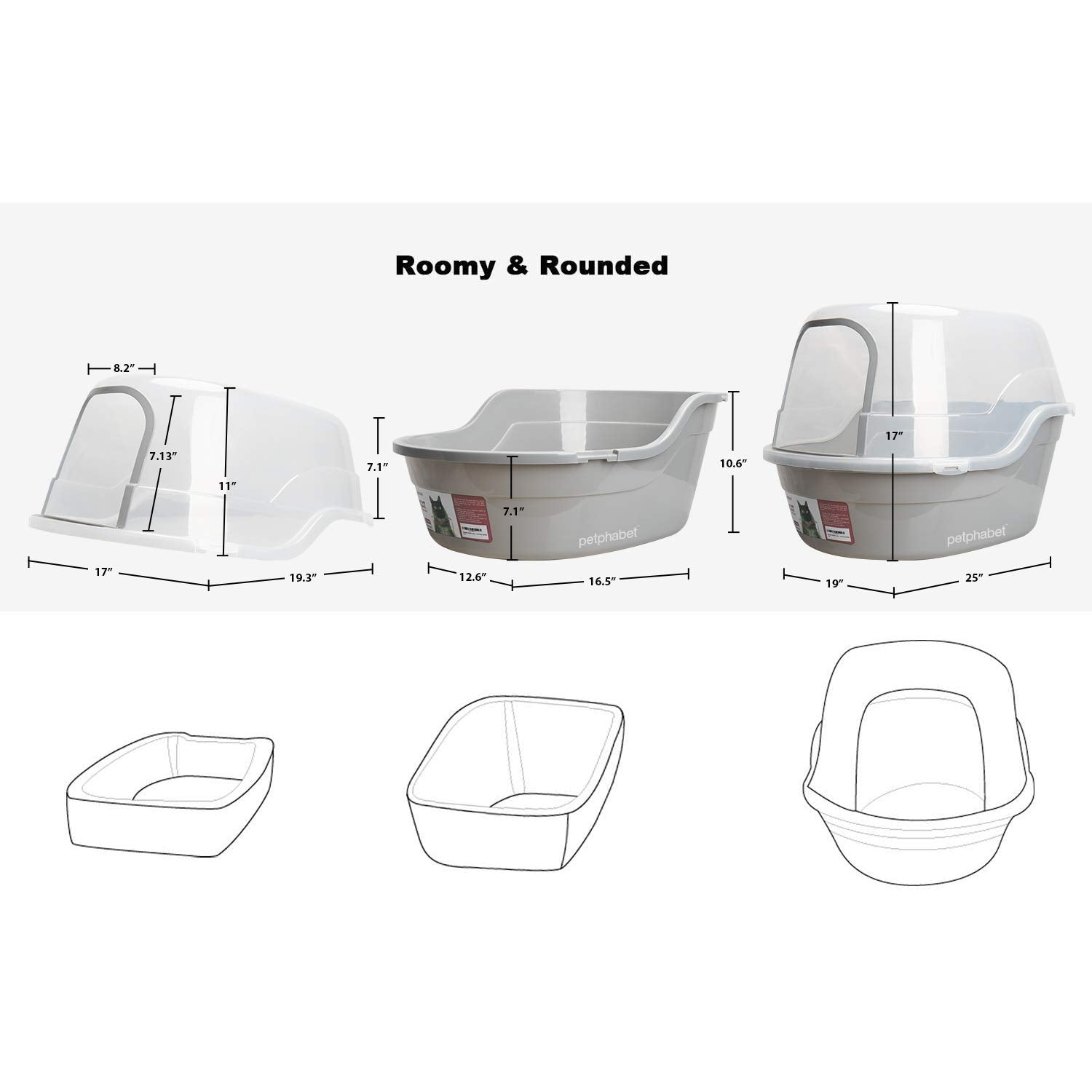 Petphabet jumbo hooded litter box dimensions help plan placement in compact rooms
