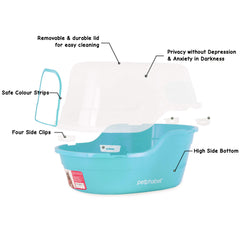Petphabet jumbo hooded litter box teal interior dimensions 24.8x20x16.5 inches for comfortable cats.