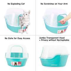 Petalphabet teal litter box door opening 8.2 by 7.8 inches for easy access.