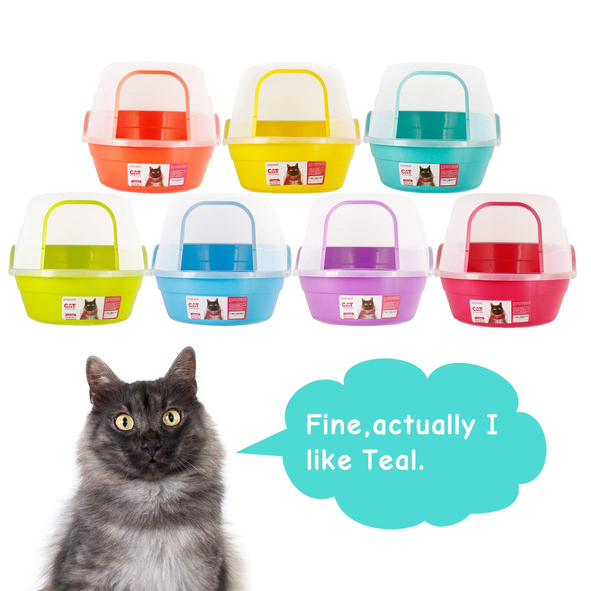 Petalphabet jumbo hooded litter box smooth non-stick surface simplifies cleanup.