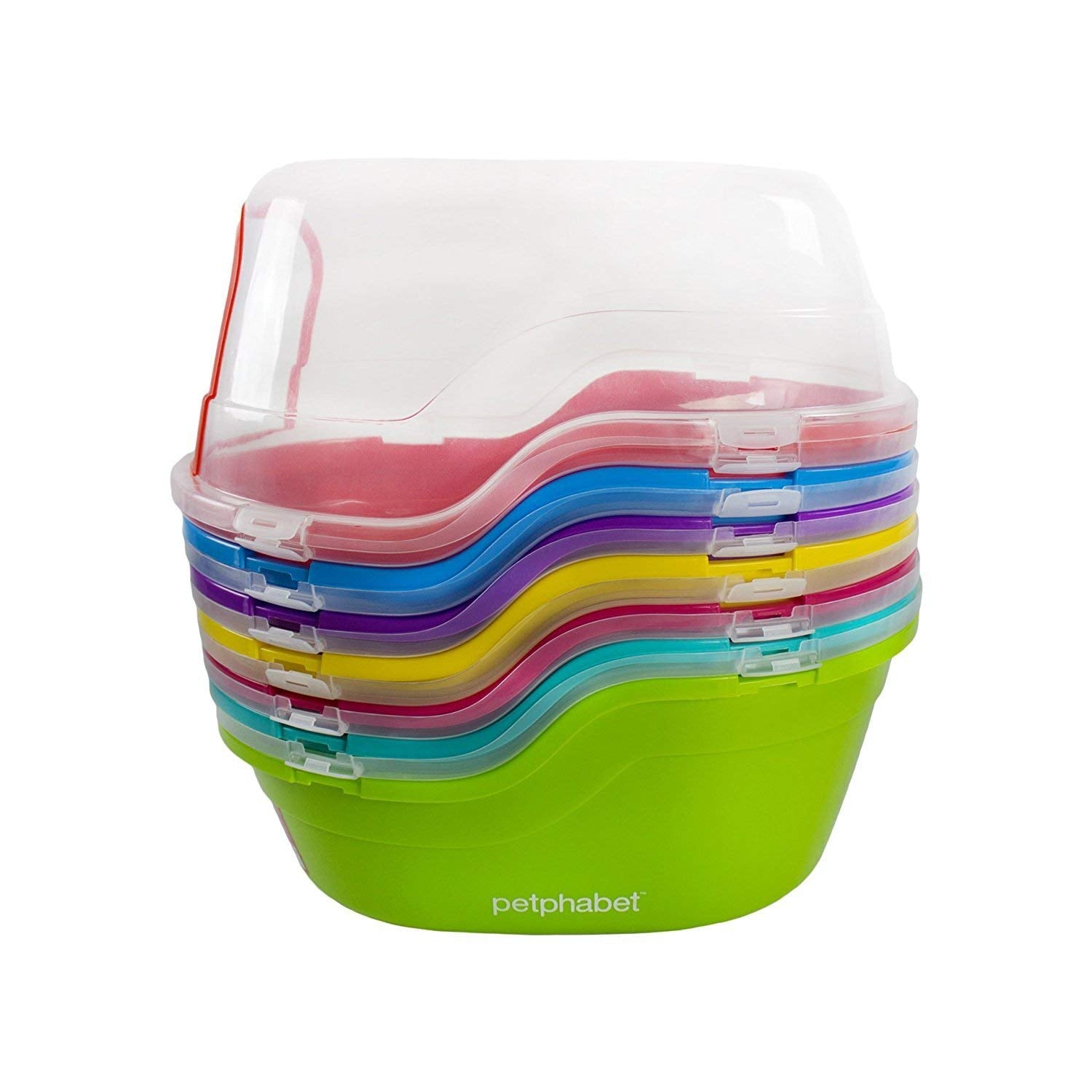 Petphabet jumbo hooded litter box teal clear top cover boosts privacy and spill control.