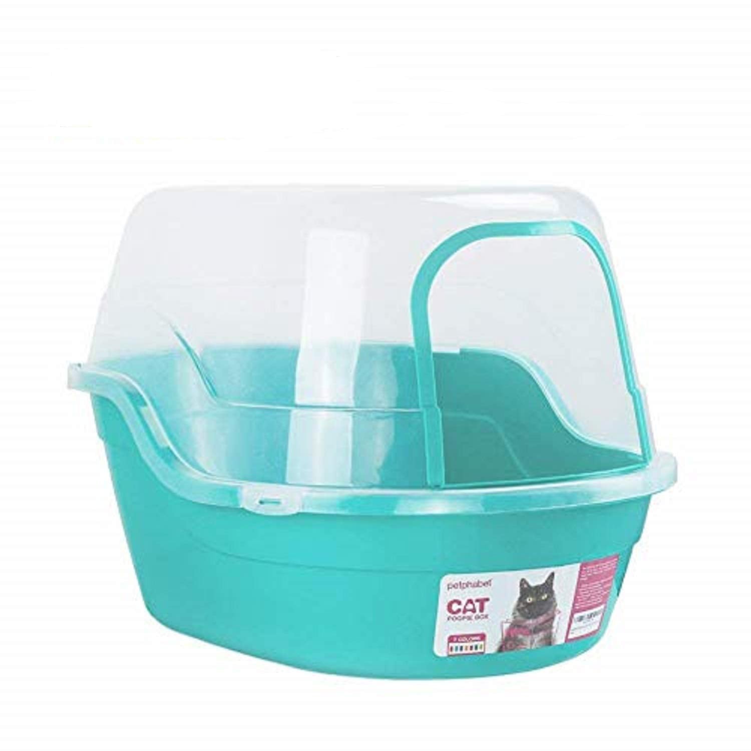 Petphabet jumbo hooded litter box teal top view showing roomy interior for multiple cats.
