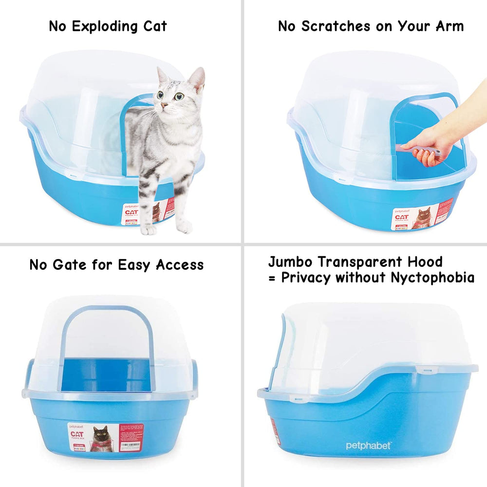 Petphabet jumbo hooded litter box back view highlights high back and spill guard.