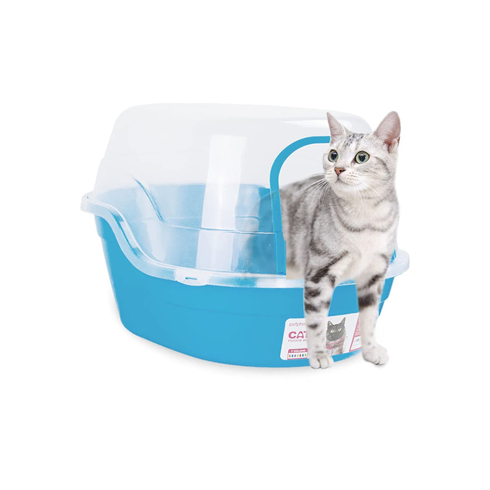 Petphabet jumbo hooded litter box easy clean with non-stick plastic surface.