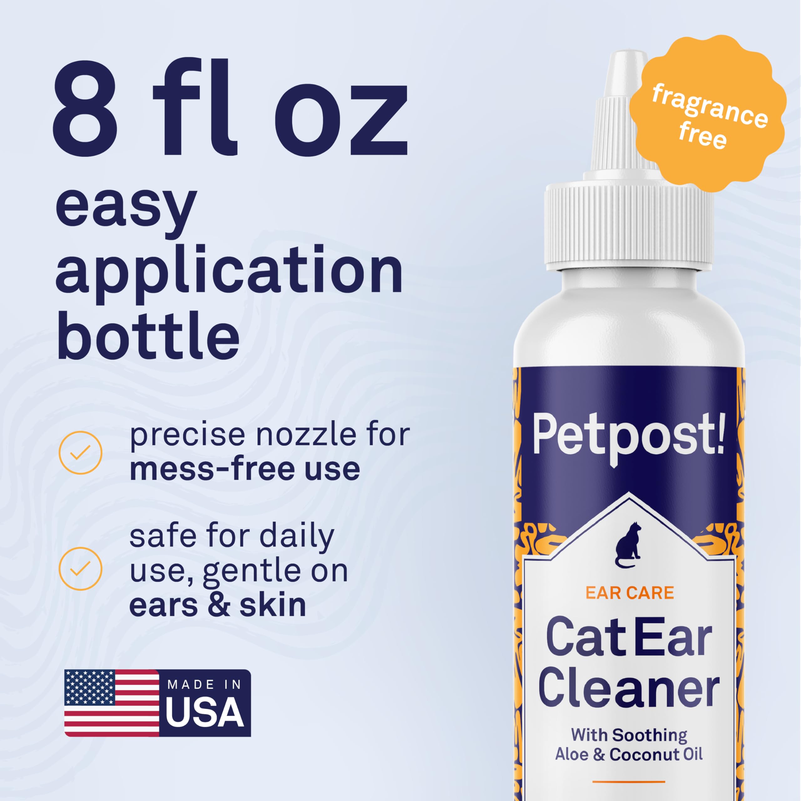 Petpost Cat Ear Cleaner bottle-label highlights safety and gentle care