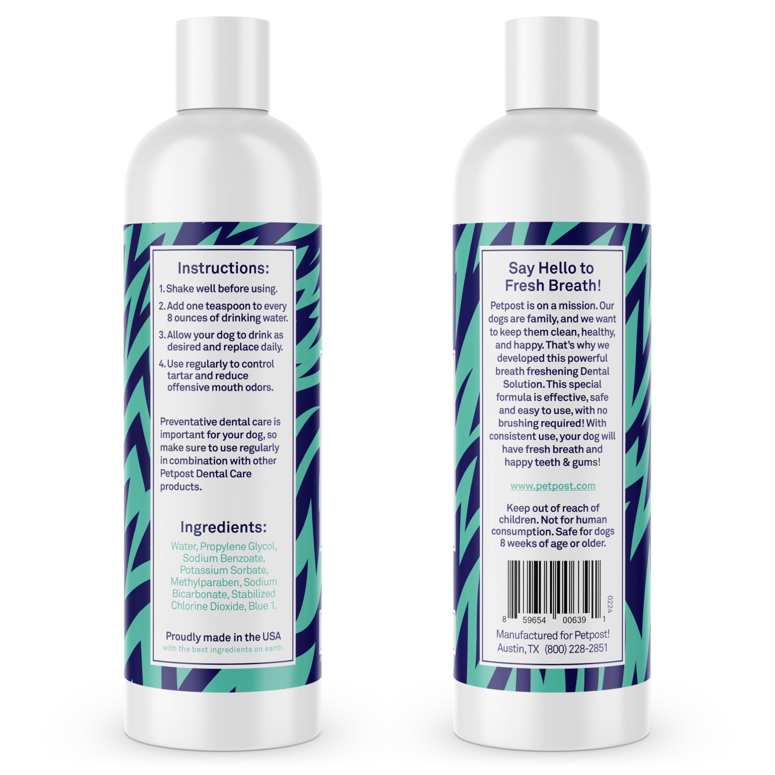 Petpost dental solution water additive dog drinking shows convenient canine dental care during hydration