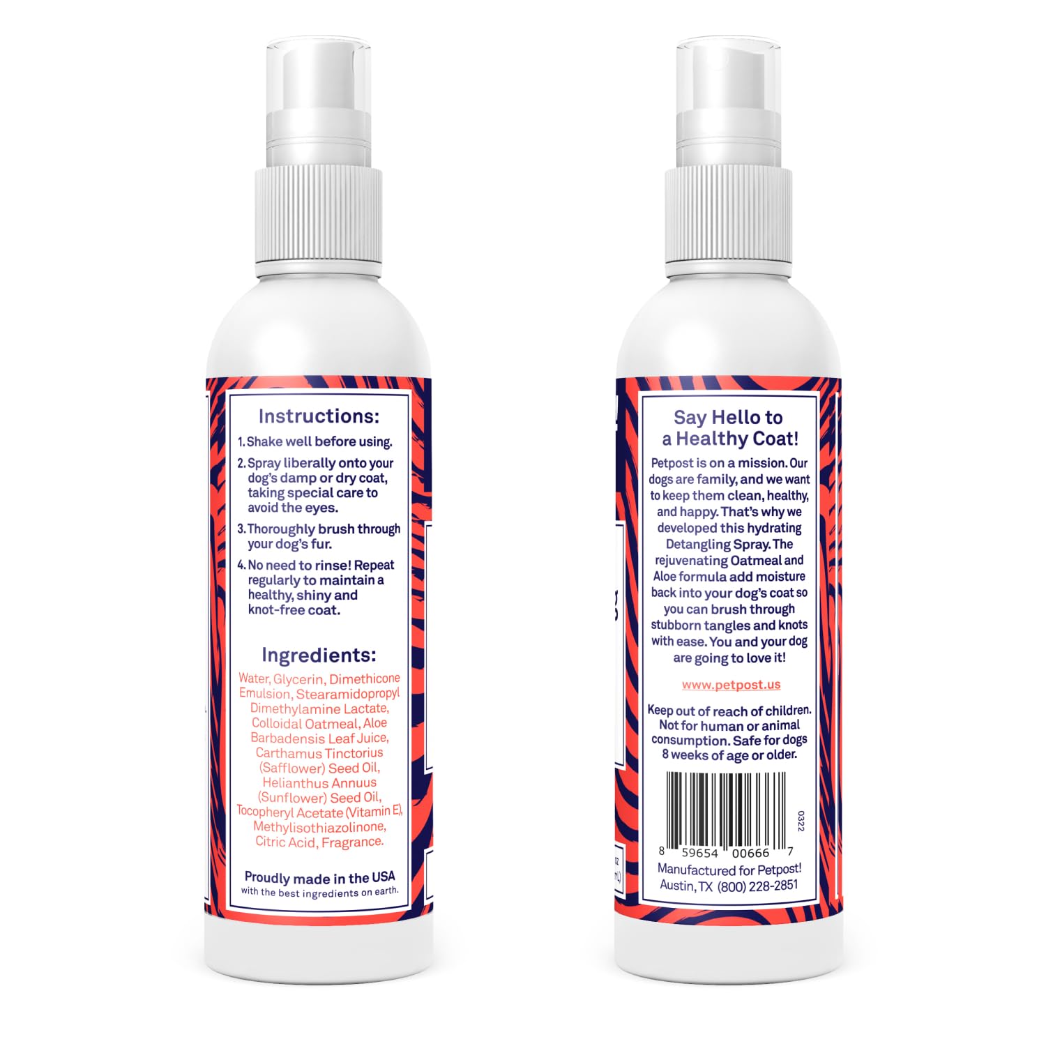 Petpost Detangling Spray reduces knots and mats, easing brushing.