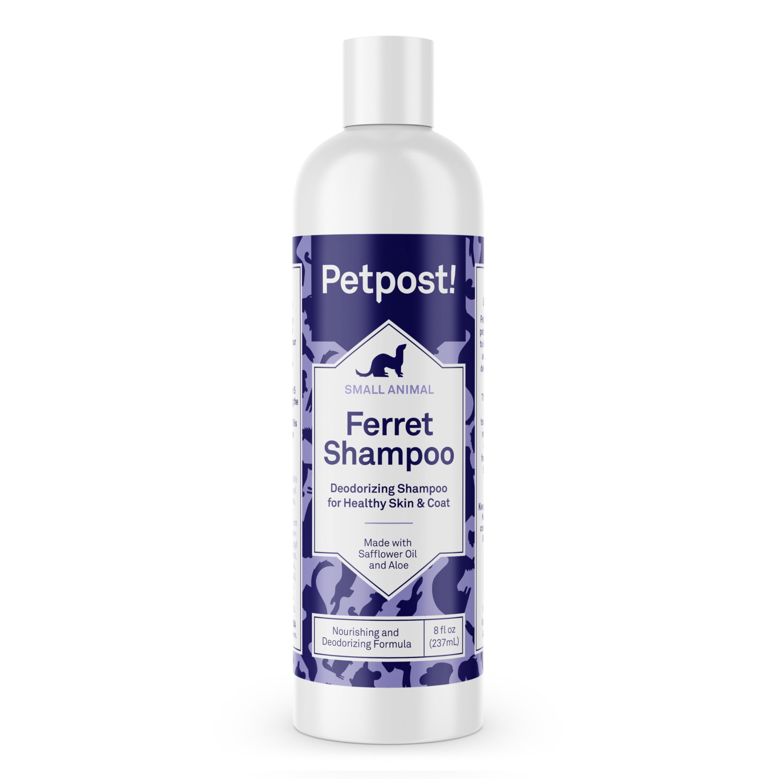 Petpost Ferret Shampoo bottle front highlights odor-control formula for small pets