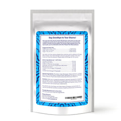 Petpost Tear Stain Soft Chews chicken pack closeup features USA-made formula for clean eyes.