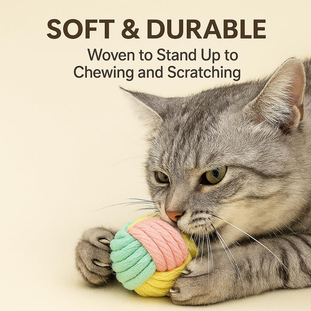 PetPrana Cat Chew Ball shows soft rope texture for safe biting and scratching.