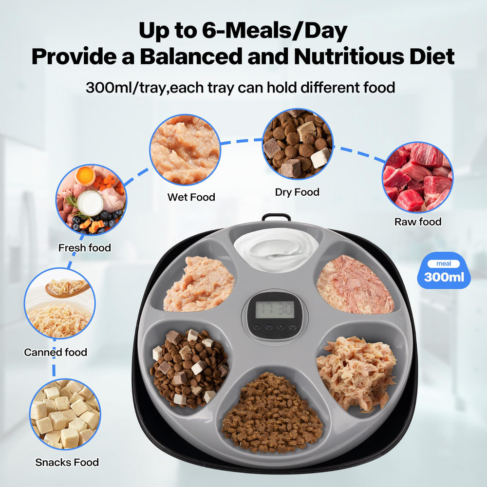 Pet Prime 6-Meal Feeder side view shows slim profile for space-saving use.