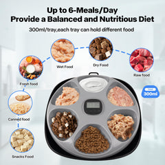 Pet Prime 6-Meal Feeder side view shows slim profile for space-saving use.