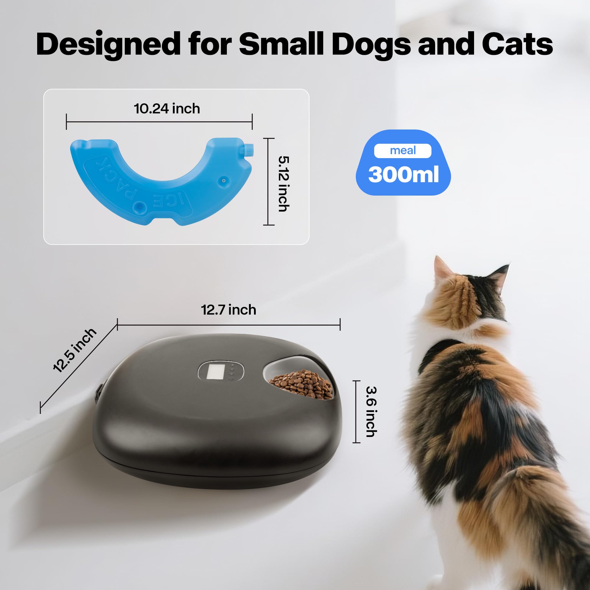 Pet Prime compact black feeder fits small spaces and modern kitchens.