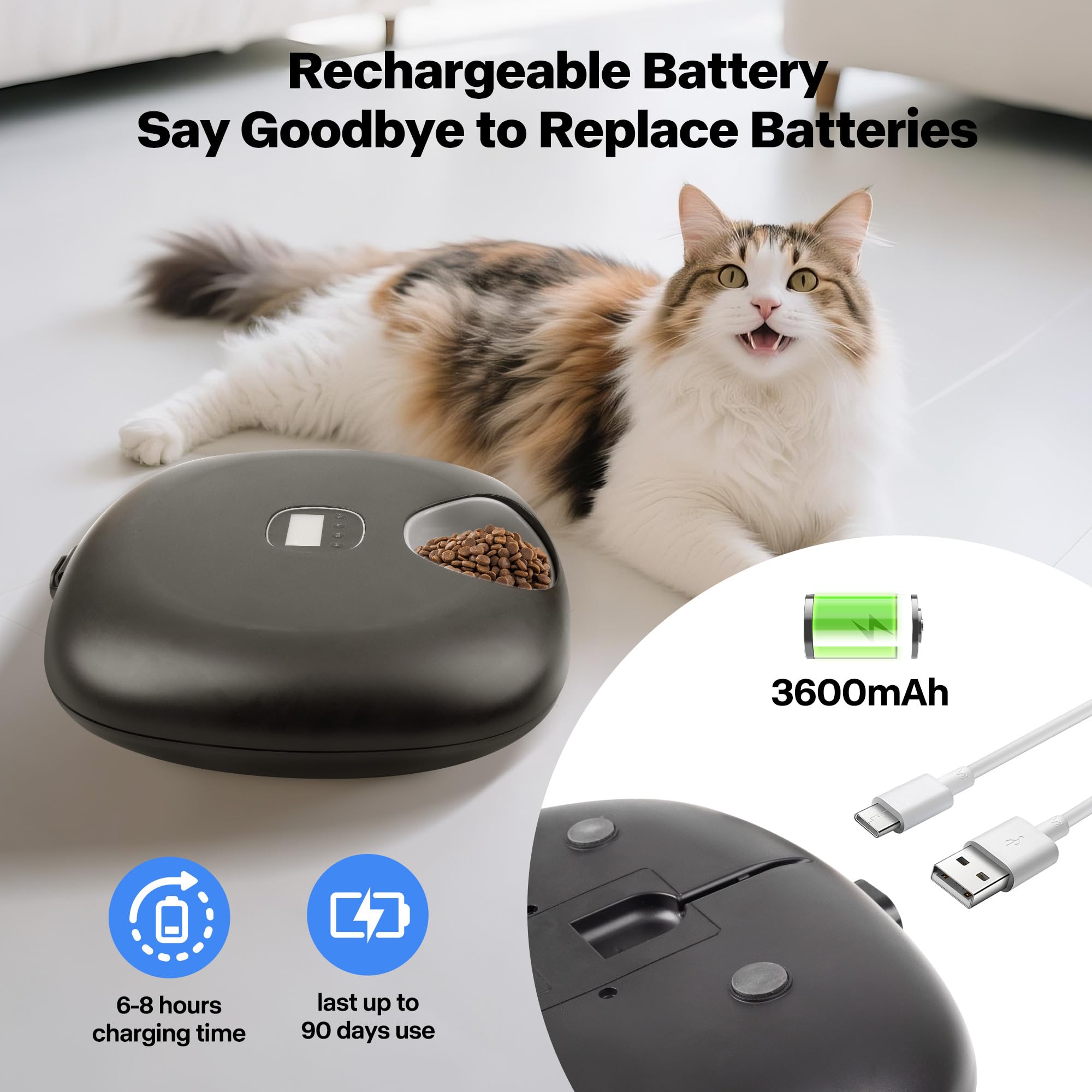 Pet Prime cordless-rechargeable feeder offers hassle-free long-lasting operation.