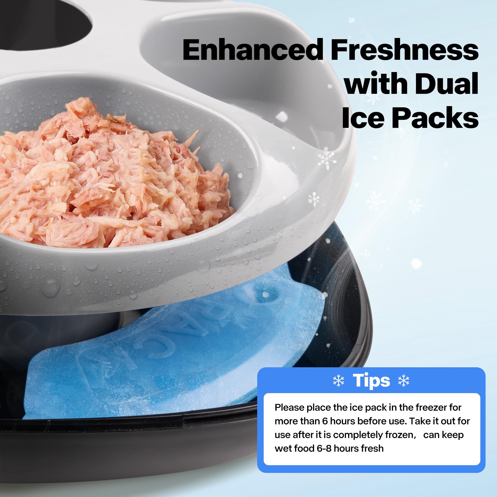 Pet Prime dual ice packs in action keep meals fresh for hours.