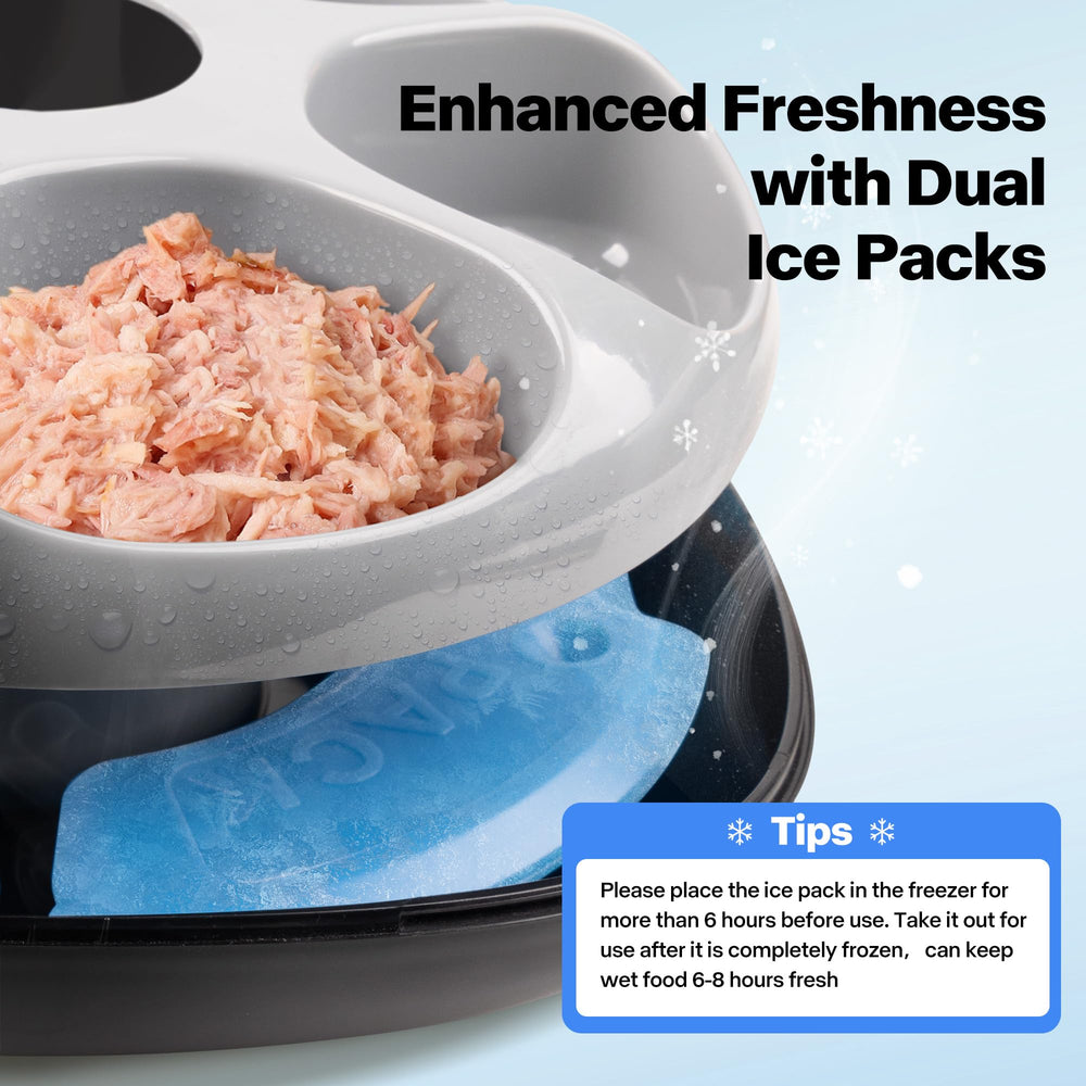 Pet Prime dual ice packs in action keep meals fresh for hours.