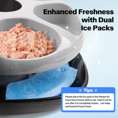 Pet Prime dual ice packs in action keep meals fresh for hours.