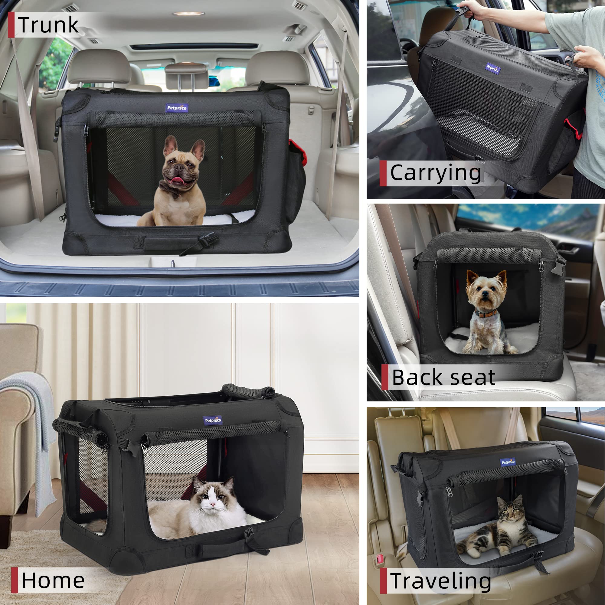 Petprsco carrier travel use as crate or car seat for versatile transport