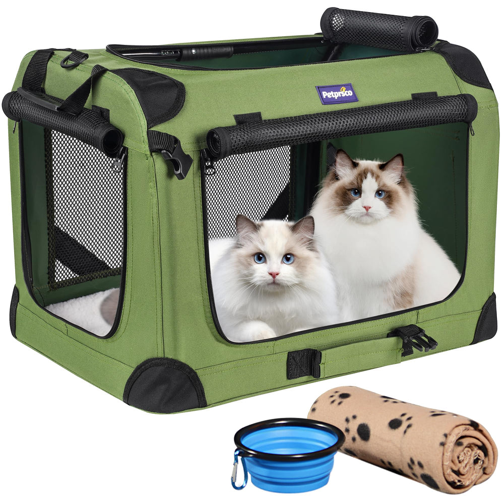 Petprsco large cat carrier setup shows easy folding and sturdy frame for travel.