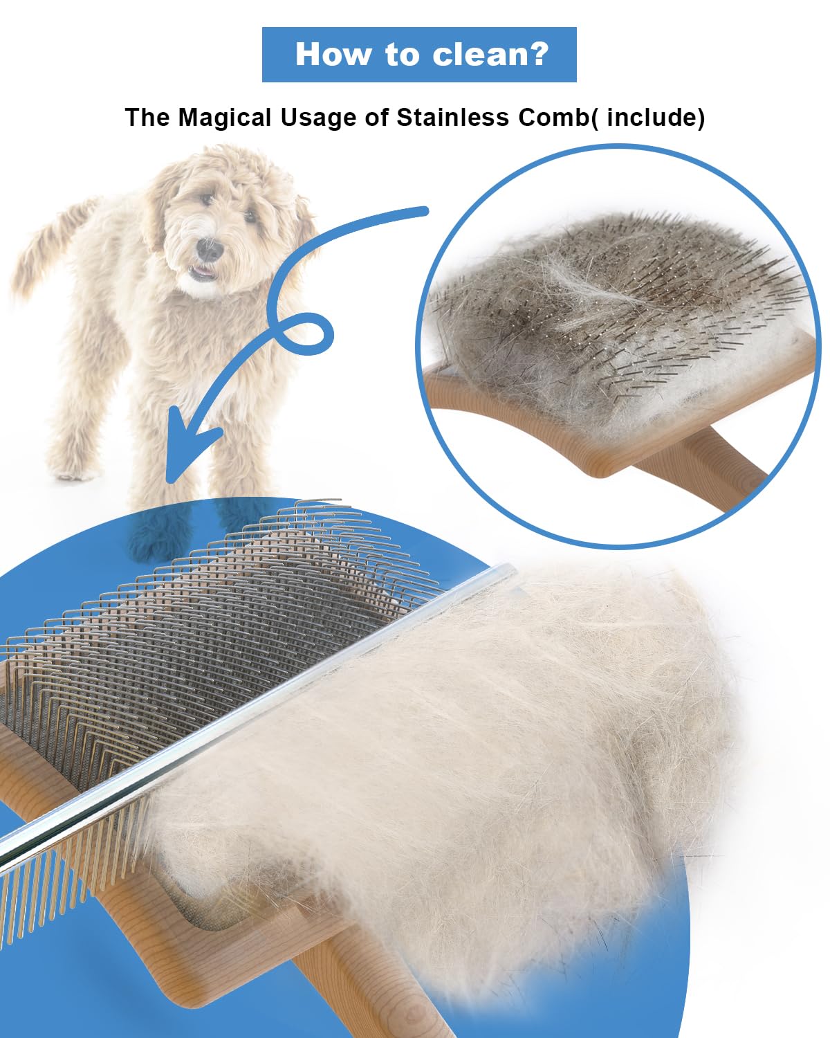 Petqueen stainless steel comb included for easy cleanup and grooming precision.