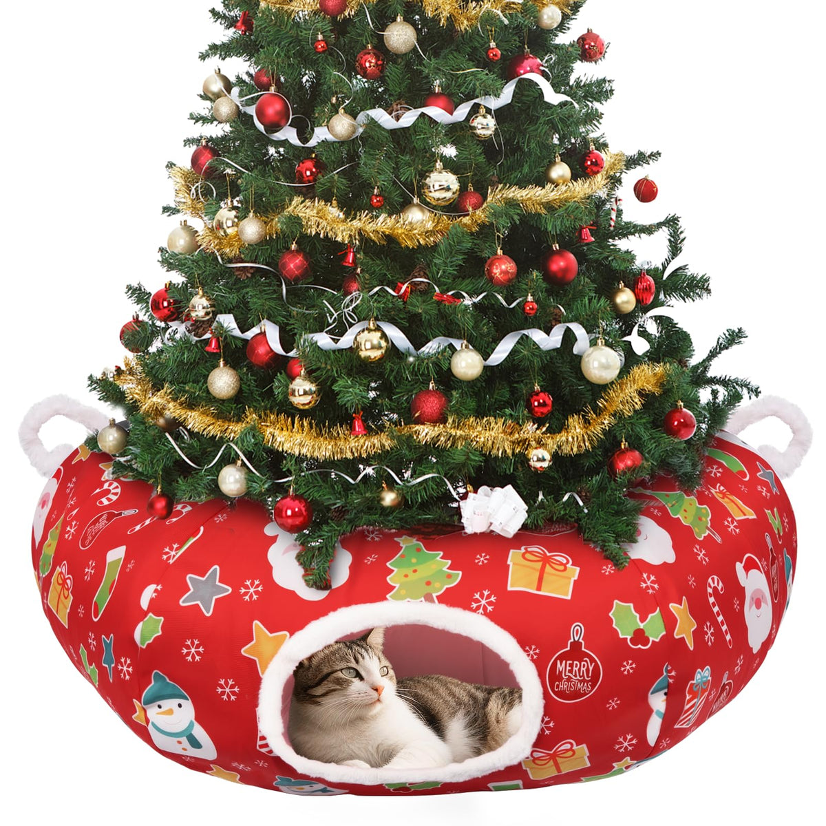 Petrendy cat tunnel Christmas pattern provides festive decor and safe play space.
