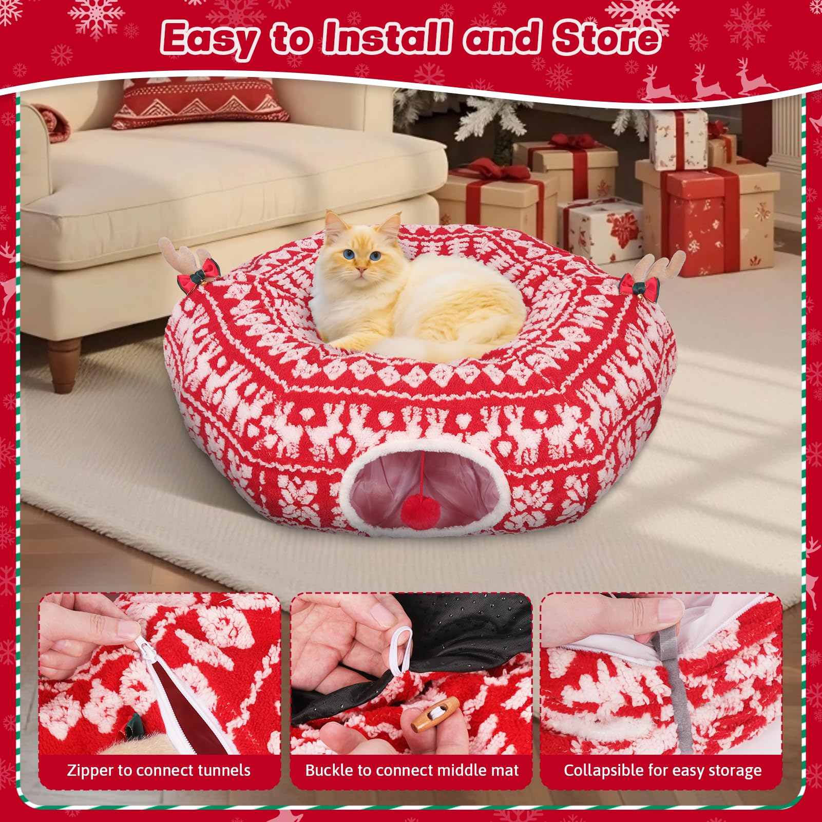 Petrendy cat tunnel compact portable design fits homes and travel
