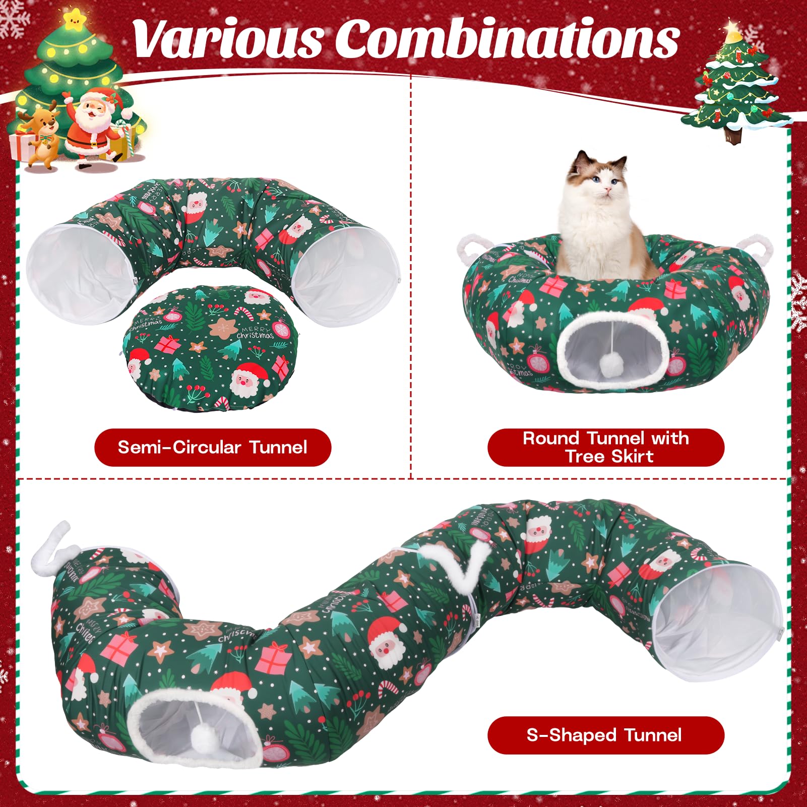 Petrendy cat tunnel middle cushion provides cozy rest during holiday play