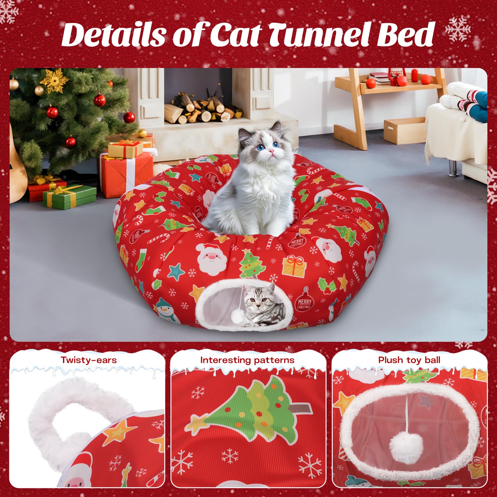 Petrendy cat tunnel soft fabric close-up emphasizes comfy hideaway for naps.