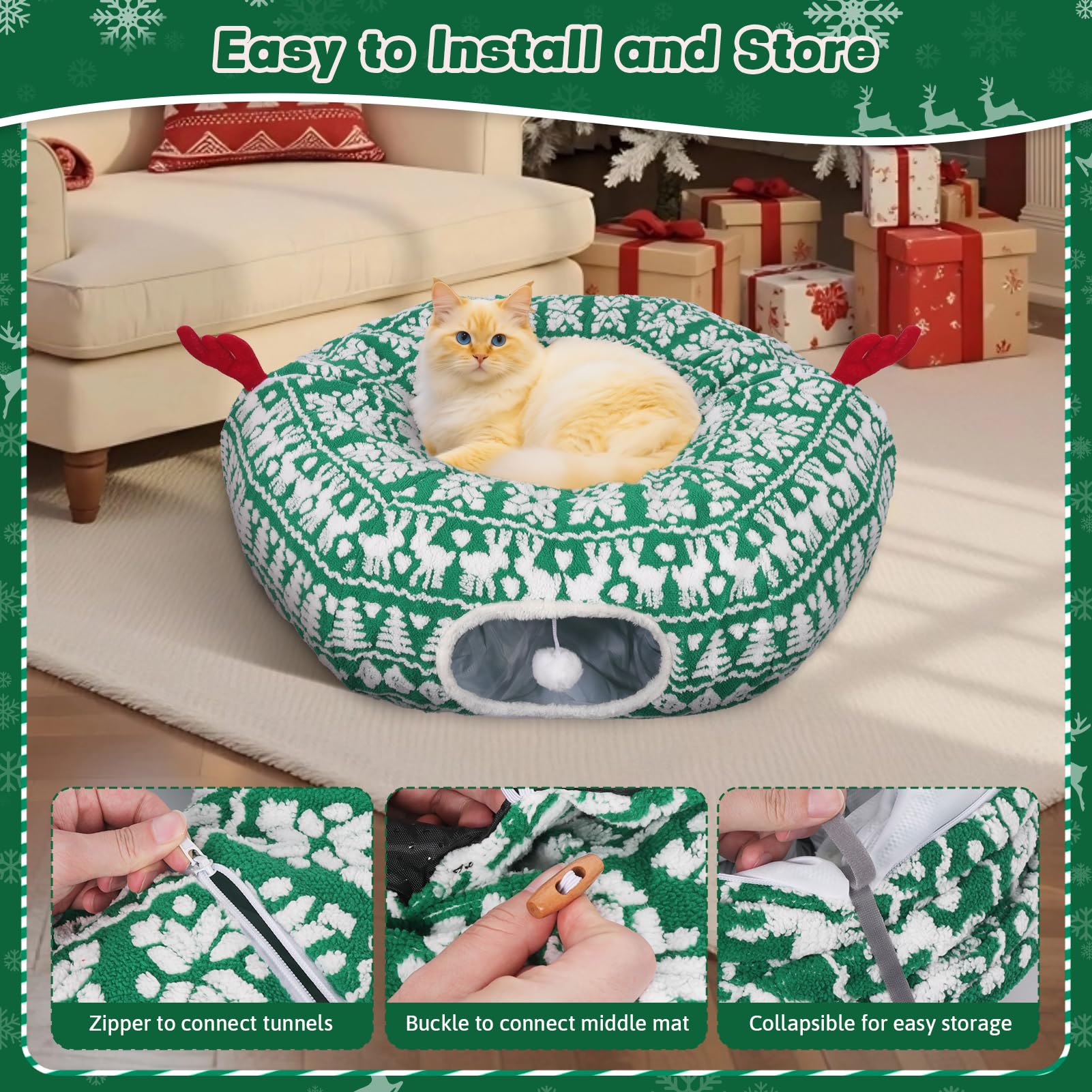 Petrendy Christmas Tree Cat Tunnel versatile usage suits cats and small pets at home.
