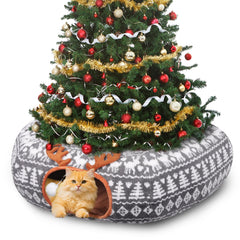 Petrendy Christmas Cat Tunnel under tree provides a cozy hideaway while protecting holiday ornaments.