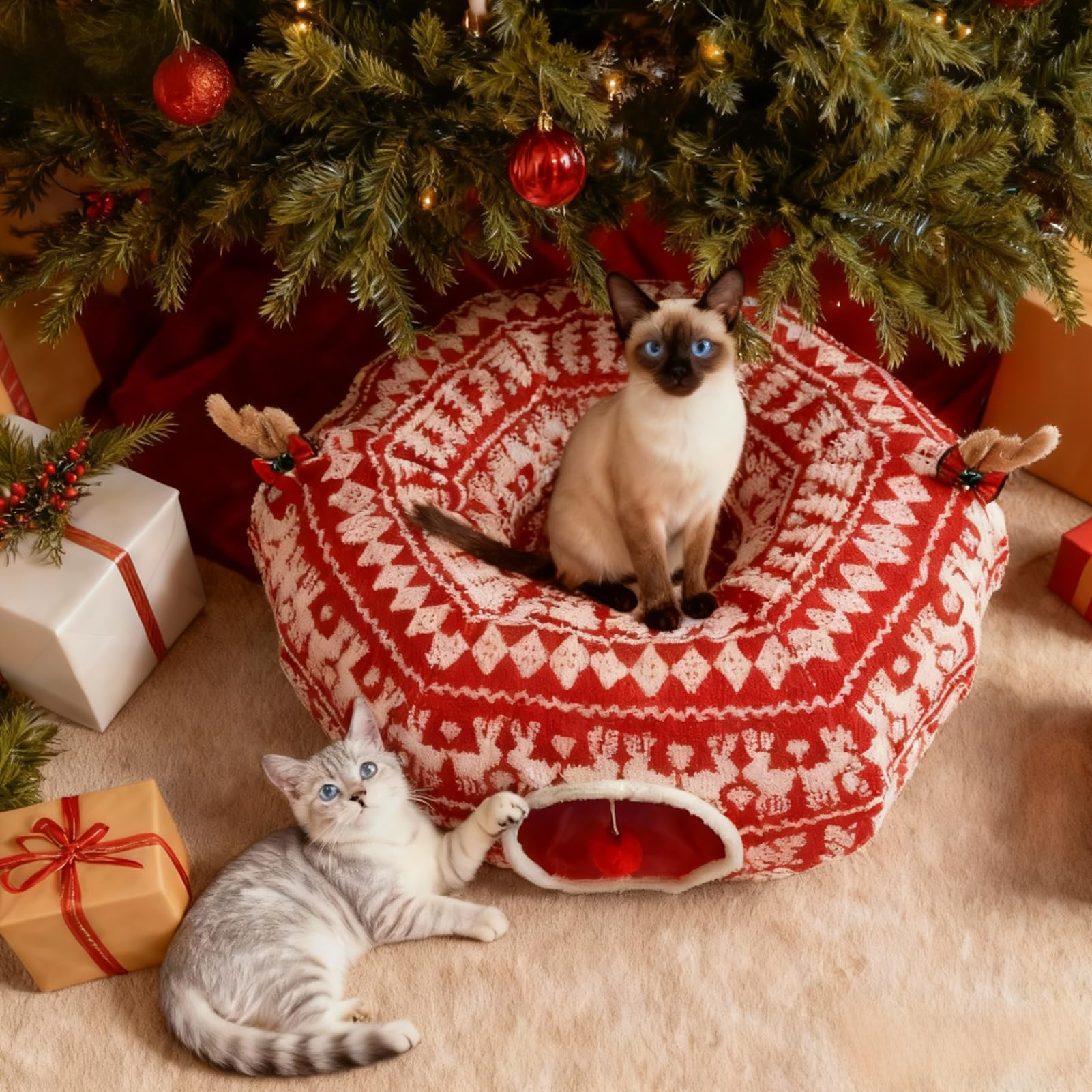 Petrendy Christmas-tree cat tunnel deer ears decoration enhances festive charm