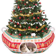 Petrendy Christmas Tree Cat Tunnel front view showcases festive design and tree-protecting capability.