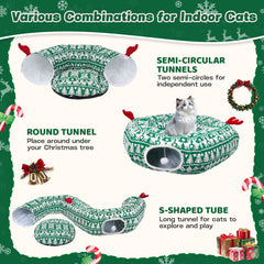 Petrendy Christmas Tree Cat Tunnel with top deer ears adds festive décor and exploration.