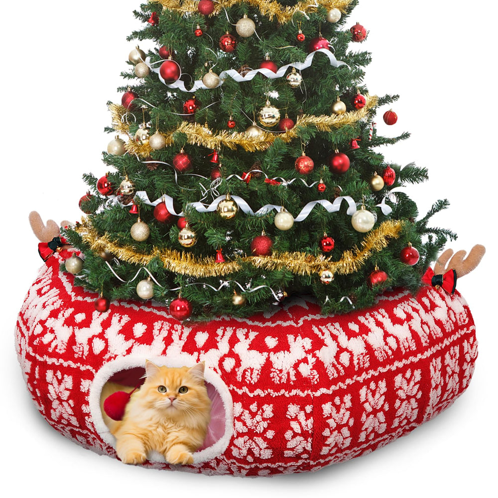 Petrendy Christmas-tree cat tunnel under tree for safe cat play