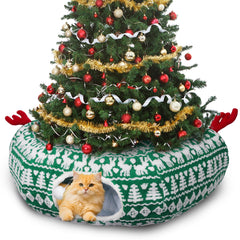 Petrendy Christmas Tree Cat Tunnel under-tree view offers a cozy hideaway for pets.