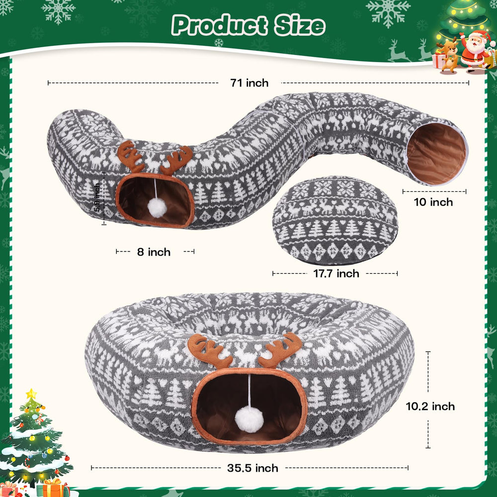 Petrendy Christmas tree skirt cat tunnel patterns add festive decor with functional cat protection.