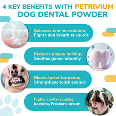 Petrivium dog dental powder plaque-tartar visual supports routine plaque control.