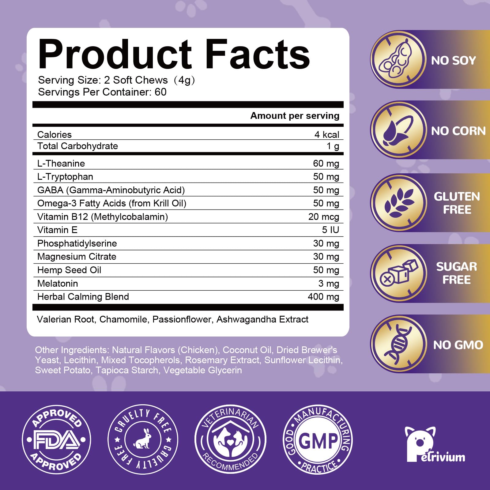 Petrivium dog melatonin chews shown during separation, fostering a peaceful environment.