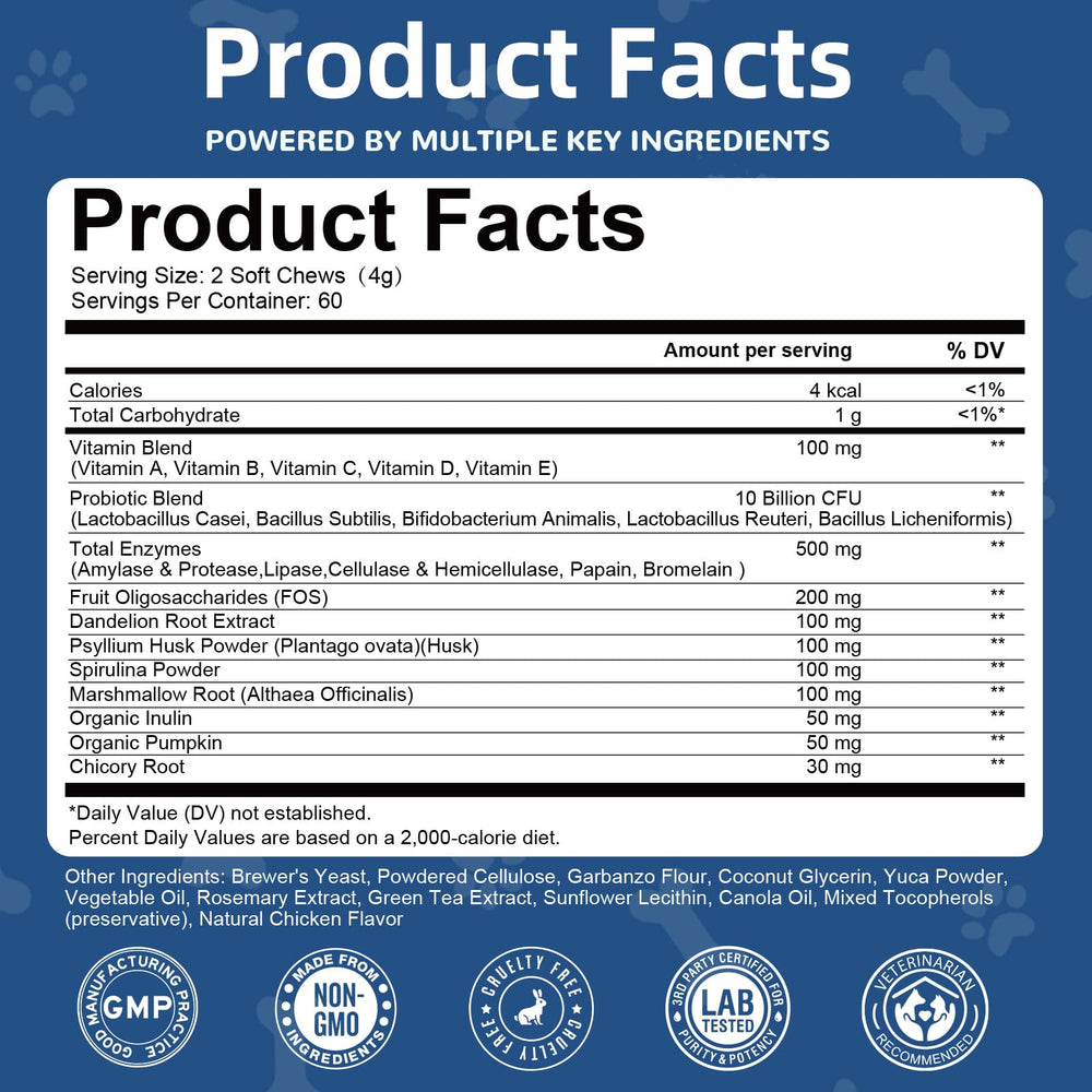 Petrivium dog probiotic 10b CFUs closeup communicates potent gut balance support.